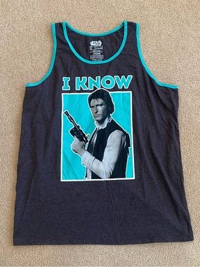 Star Wars Han Solo “I Know” Grey/Teal Tank Top Size XL Officially Licensed